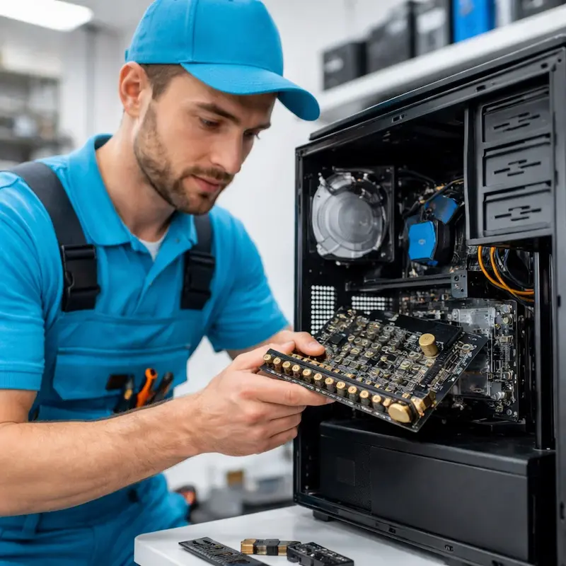 Мастер устанавливает звуковую карту на ПК в Стерлитамаке